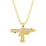 Gold Silver Color Out Sub Gun Uzi Pendant Necklace