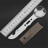 8 in 1 multi-function spork camping cutlery spoon fork knife combo with bottle opener